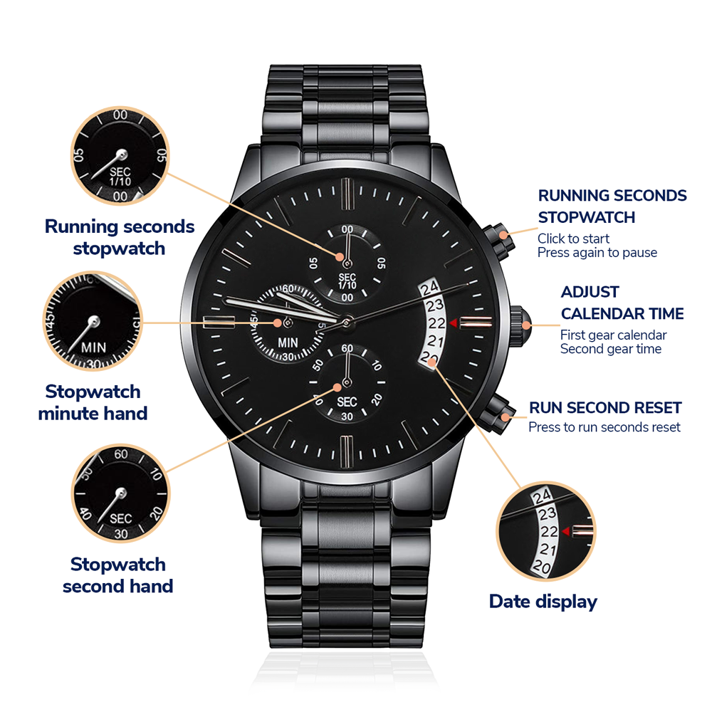 Personalized Black Chronograph Watch