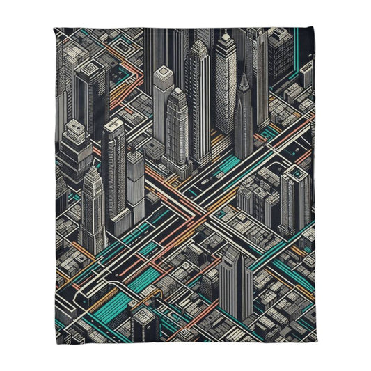 Cityscape Coral Fleece Blanket