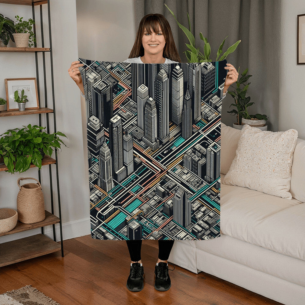 Cityscape Coral Fleece Blanket