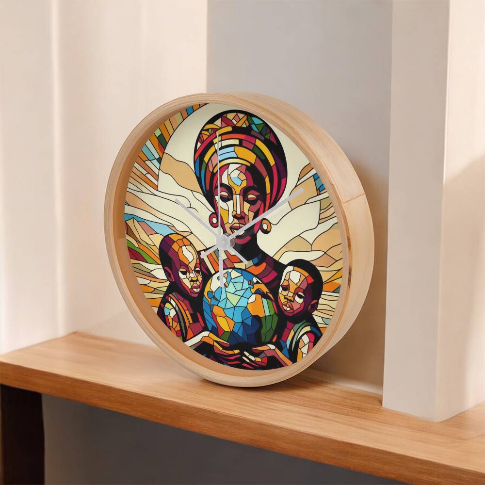 World at Our Hands Wooden Clock