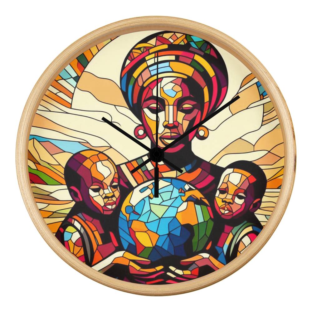 World at Our Hands Wooden Clock