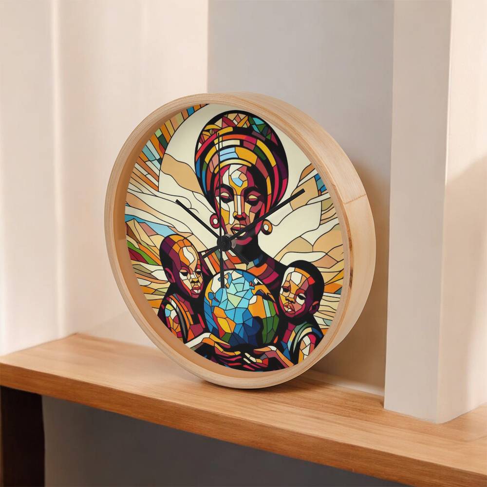 World at Our Hands Wooden Clock